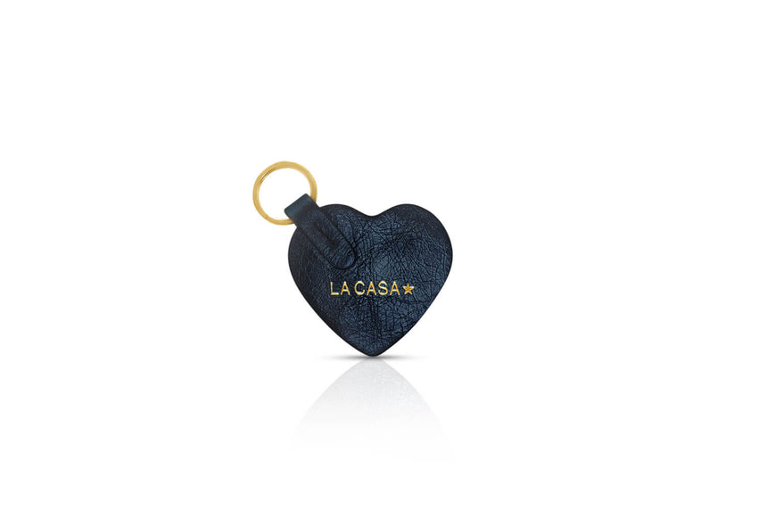 Porte-clé coeur en cuir bleu irisé LOUVREUSE