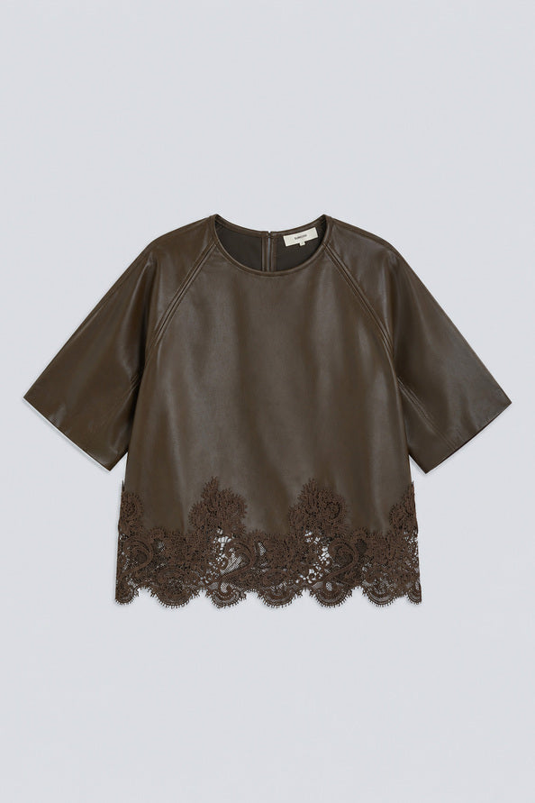 Top en cuir vegan et dentelle