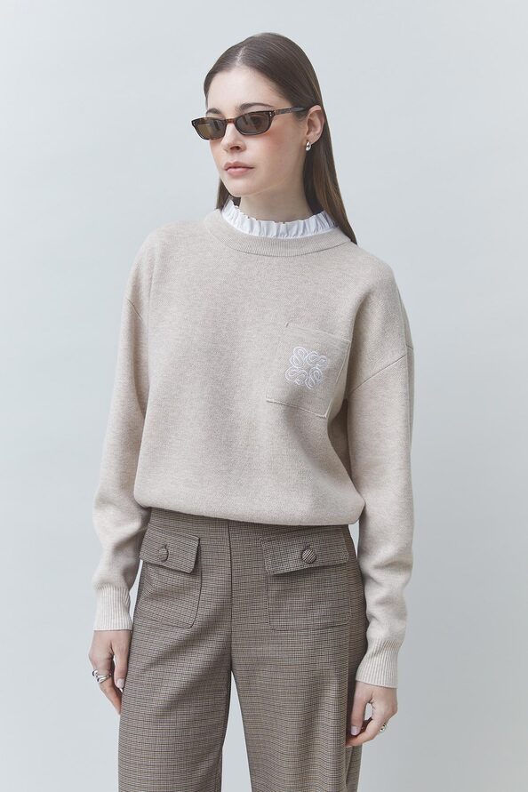 Pull beige col amovible