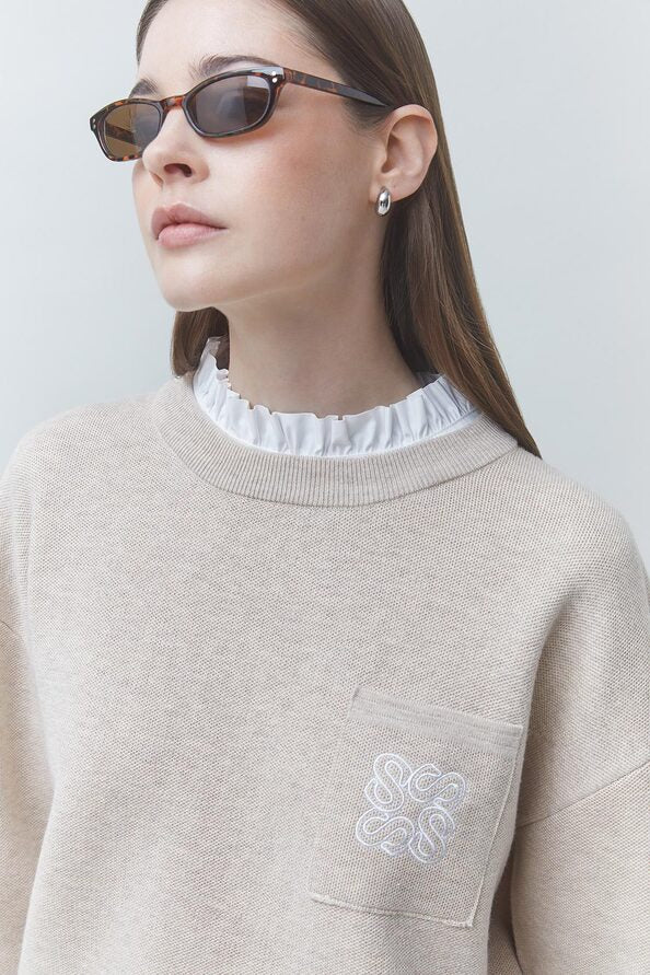 Pull beige col amovible