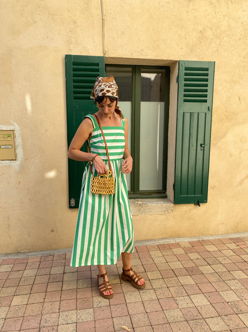 Robe rayée vert/ecru
