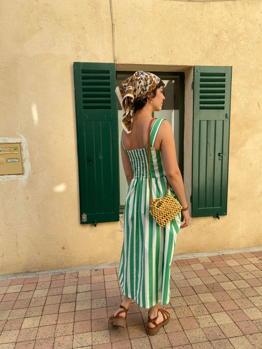 Robe rayée vert/ecru