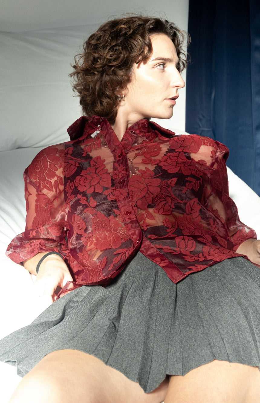 Chemisier transparent bordeaux