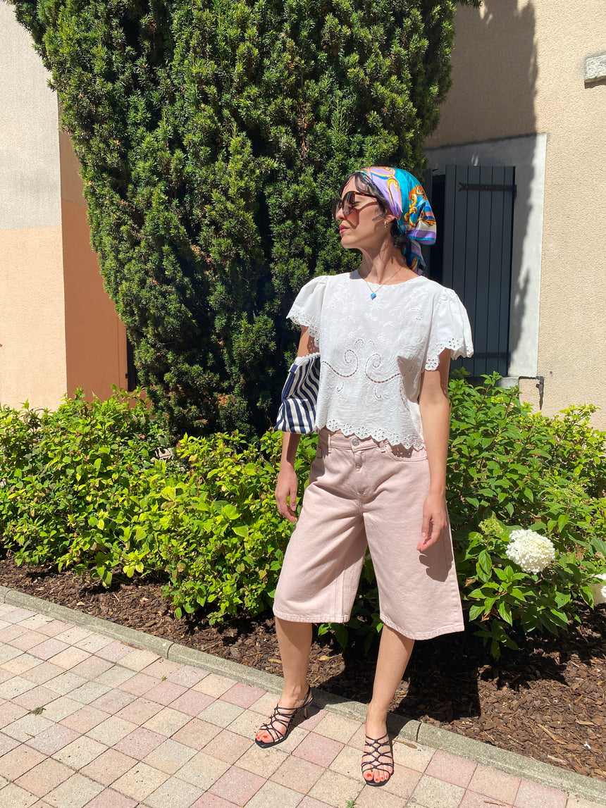 Bermuda en jean rose pale