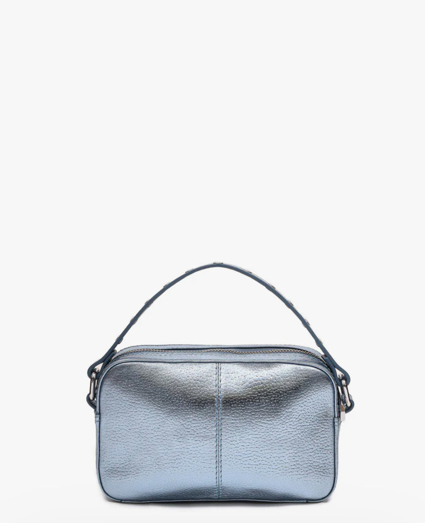 Mini bag en cuir bleu métallisé