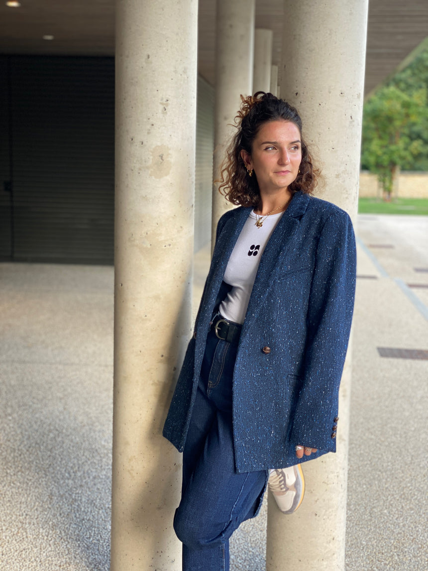 Blazer long en tweed chiné