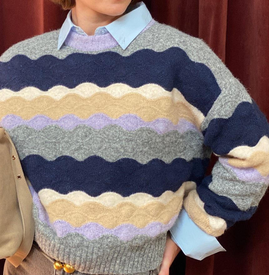 Pull “vagues” col rond