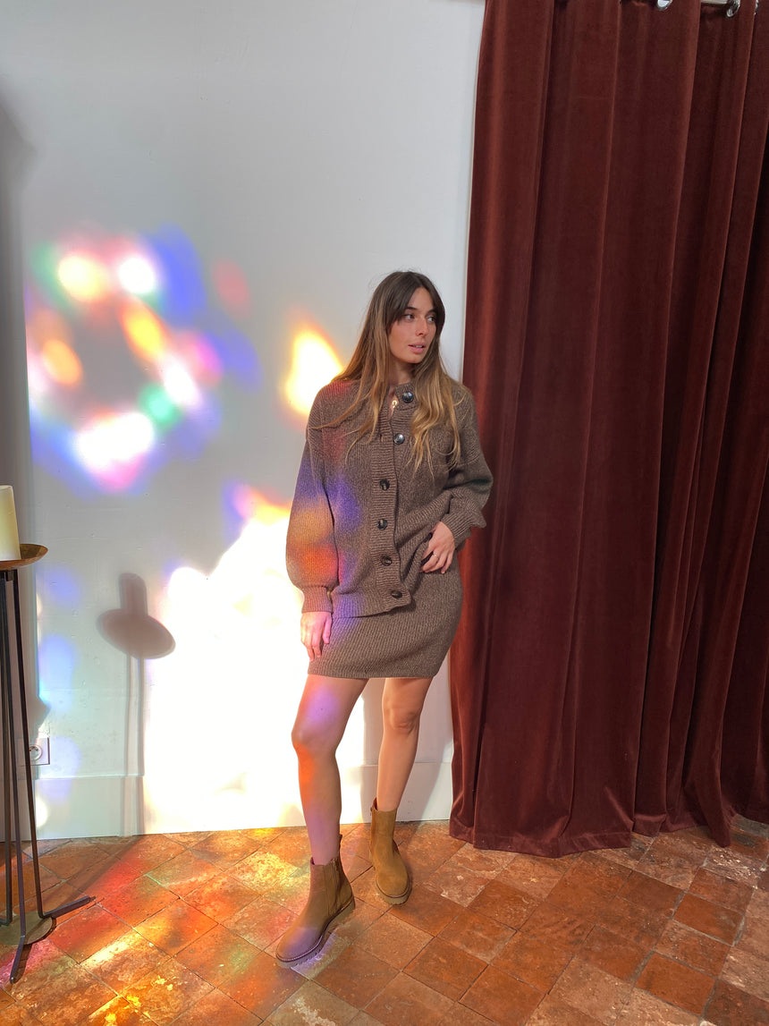 Jupe en maille marron chiné