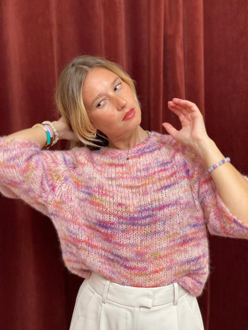 Pull rose chiné multico