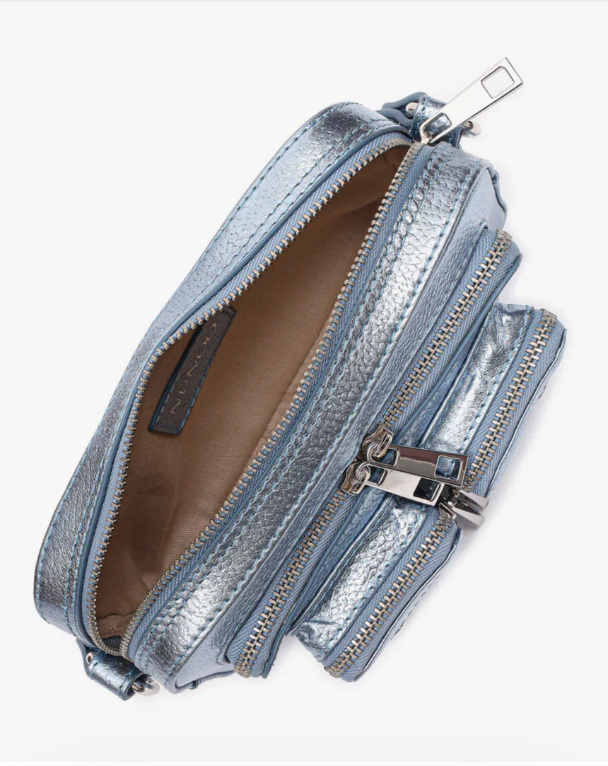 Mini bag en cuir bleu métallisé