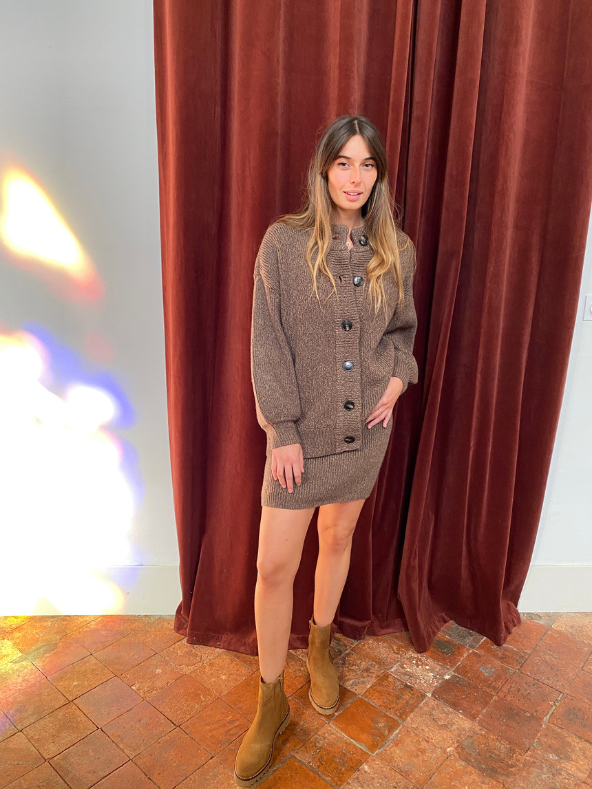 Jupe en maille marron chiné