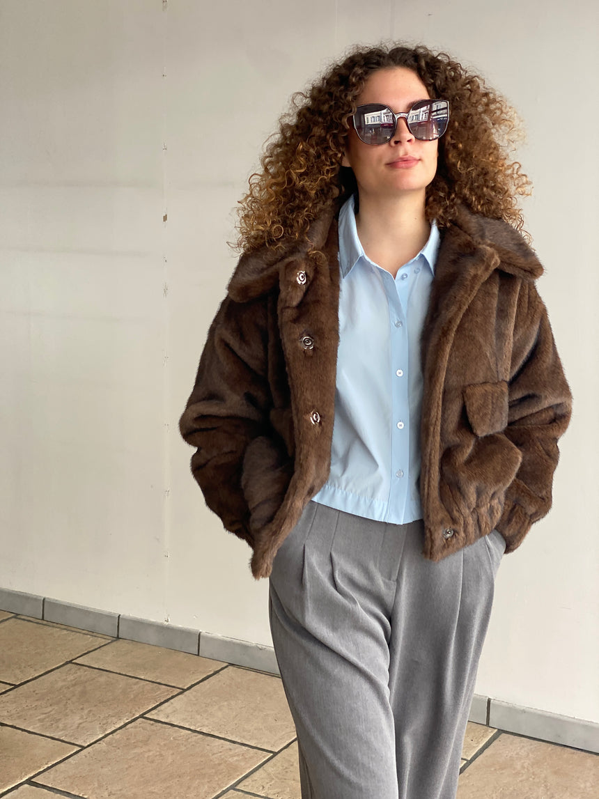 Blouson en fausse fourrure chocolat