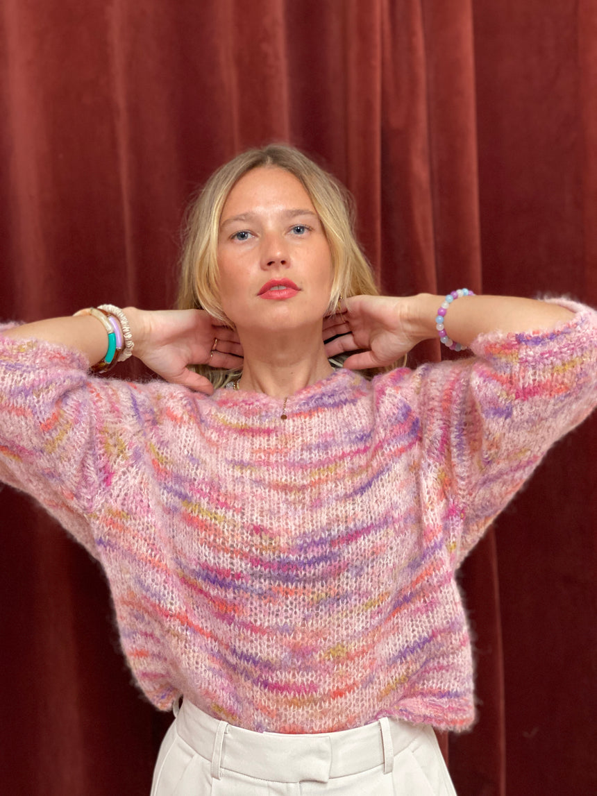 Pull rose chiné multico