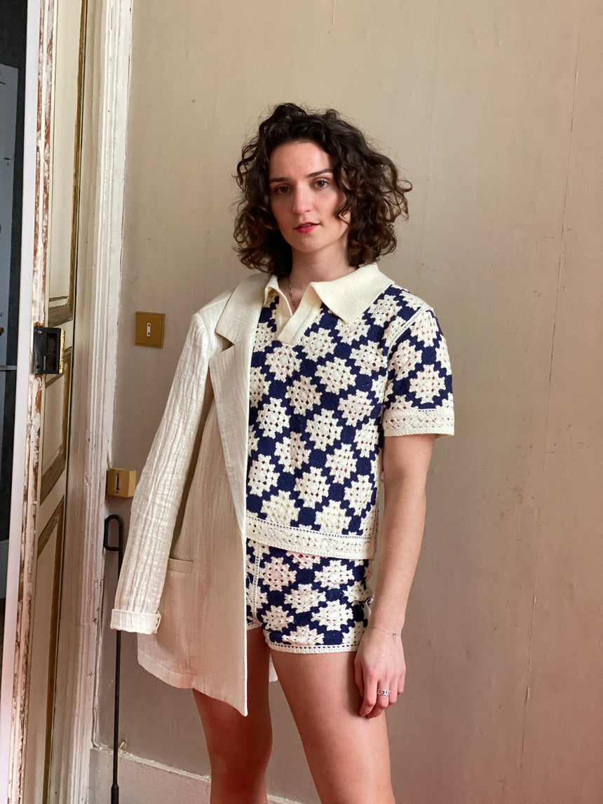 Short en maille crochet bicolore