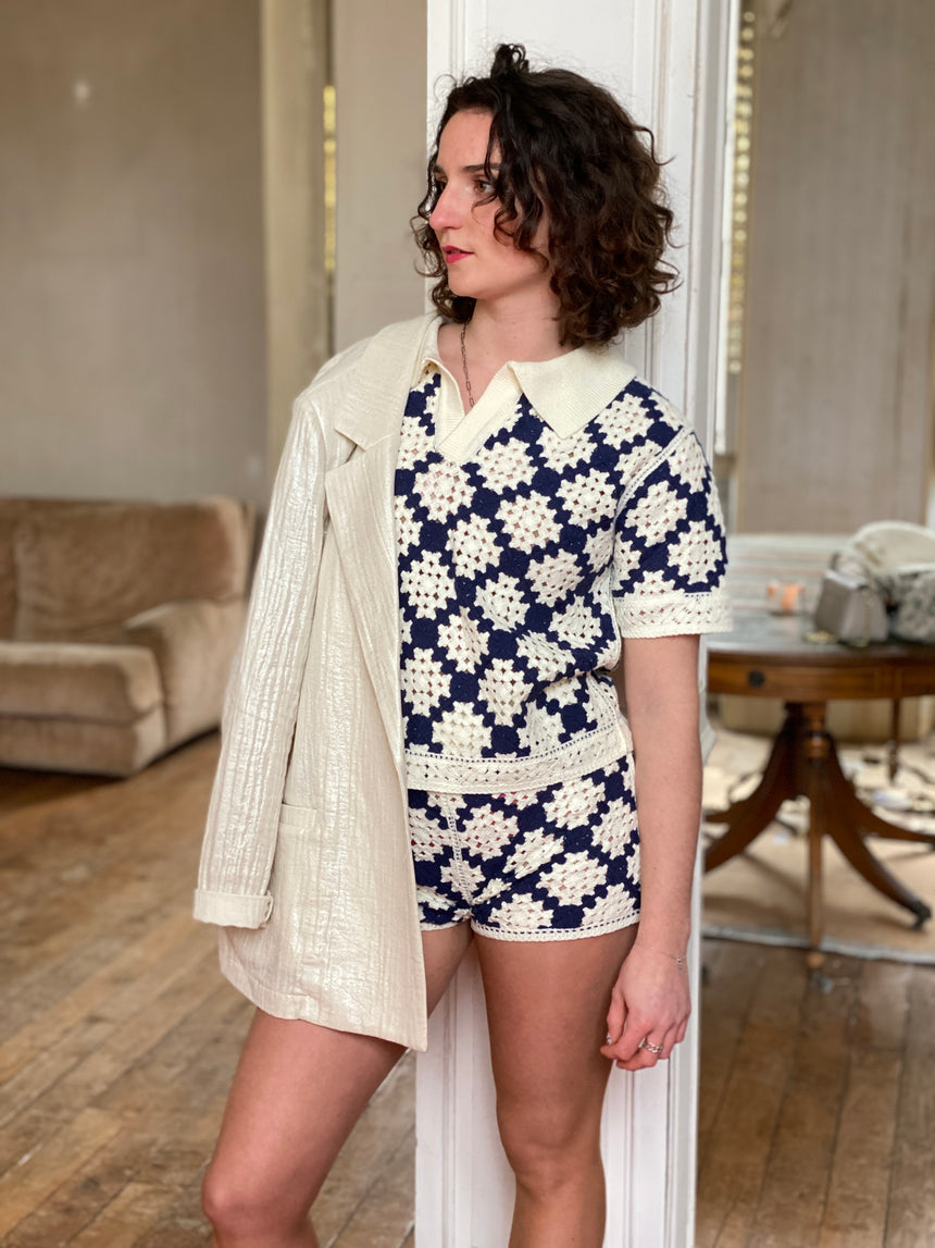 Short en maille crochet bicolore