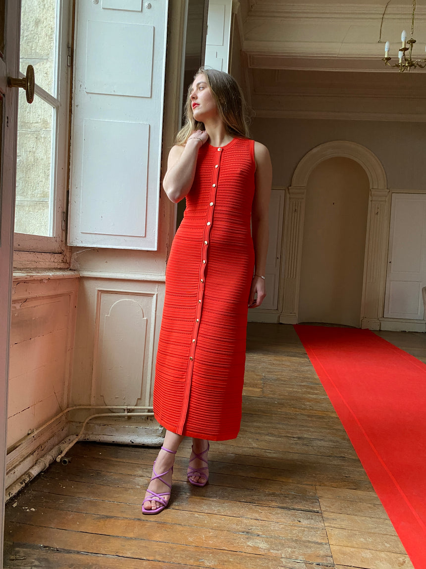 Robe longue en maille ajourée