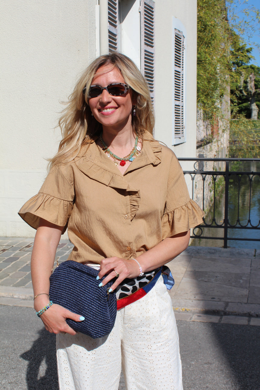 Chemise Agathe fine rayure camel