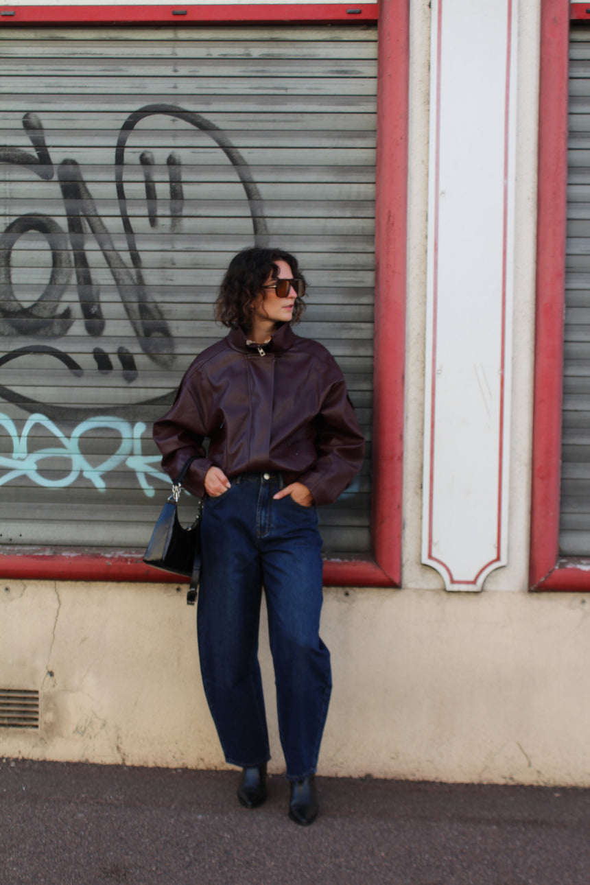 Blouson en faux cuir prune