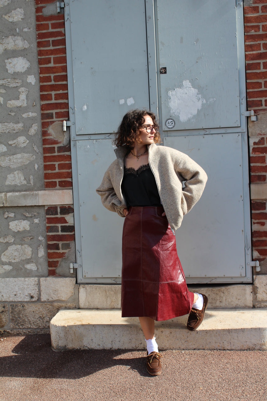 jupe midi en cuir vegan