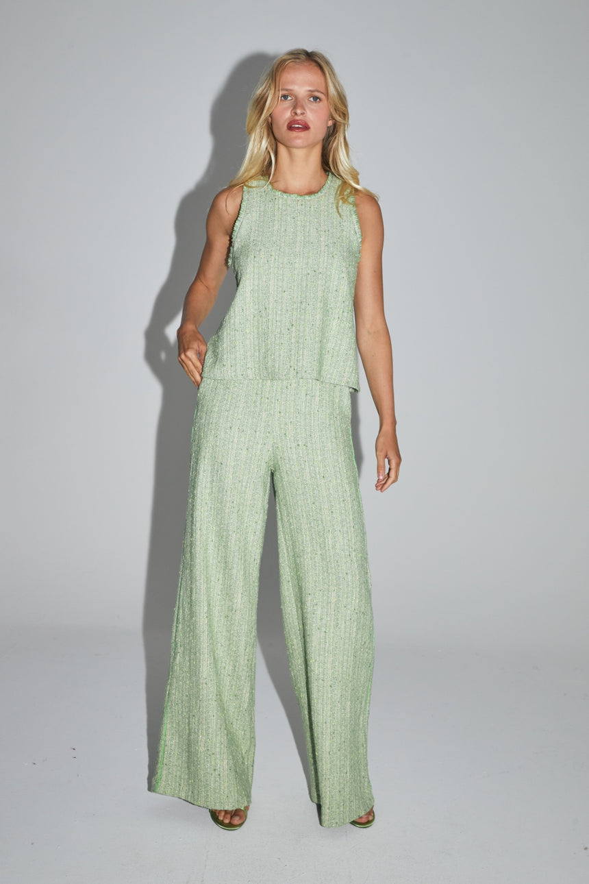 Pantalon large en tweed vert
