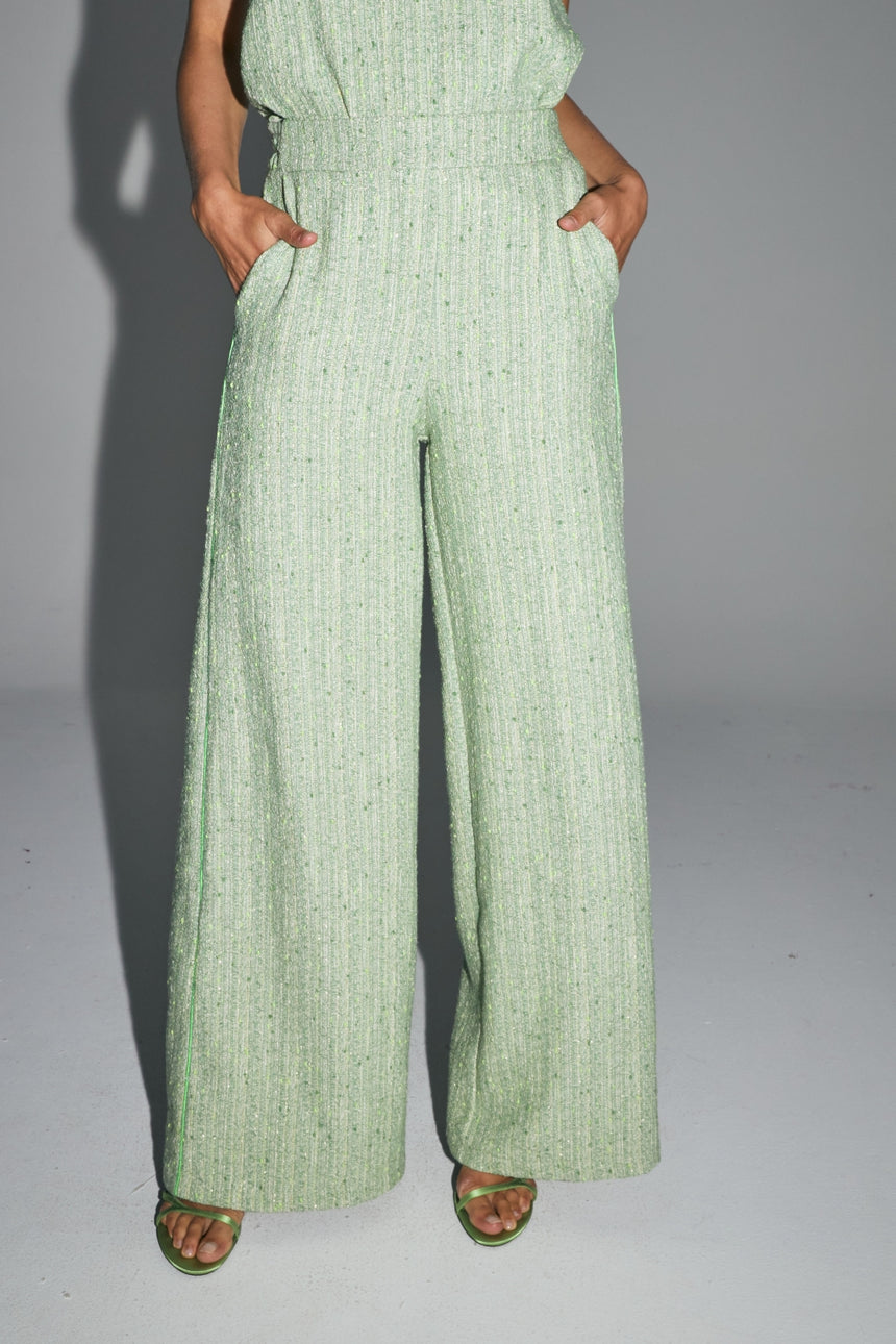 Pantalon large en tweed vert