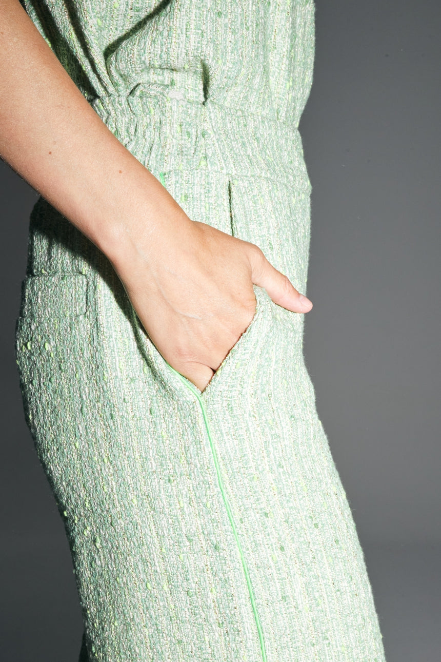 Pantalon large en tweed vert
